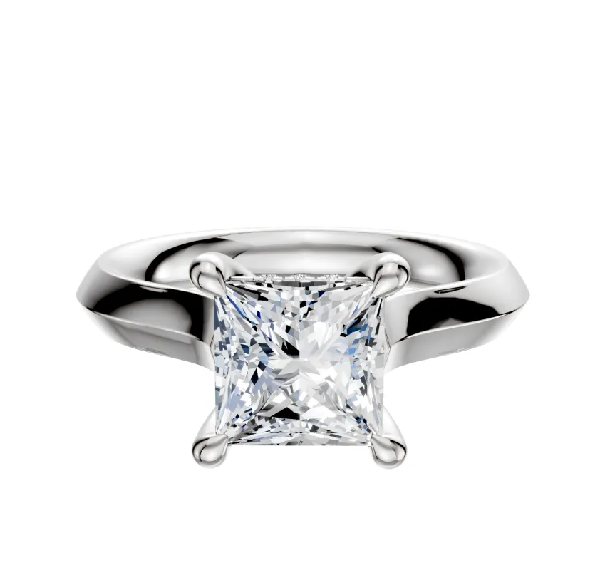 Platinum 4 Prong Hidden Halo Cathedral Knife Edge 3.0mm Engagement Ring made by Effy