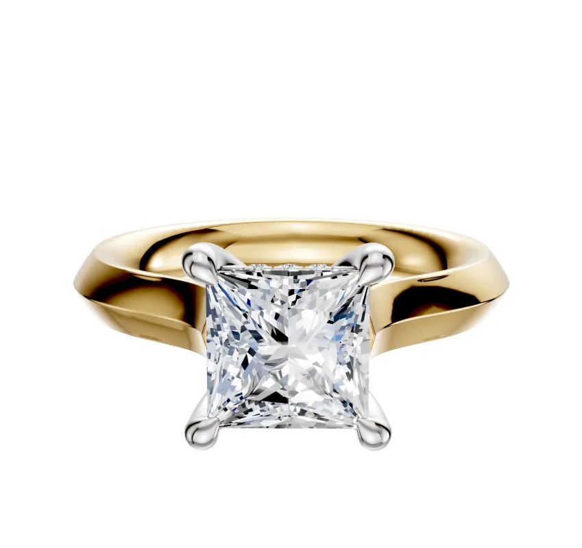 18K Two Tone 4 Prong Hidden Halo Cathedral Knife Edge 3.0mm Engagement Ring made by Effy