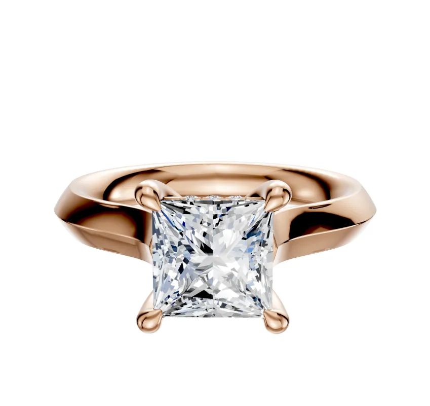 18K Rose Gold 4 Prong Hidden Halo Cathedral Knife Edge 3.0mm Engagement Ring sold by Effy