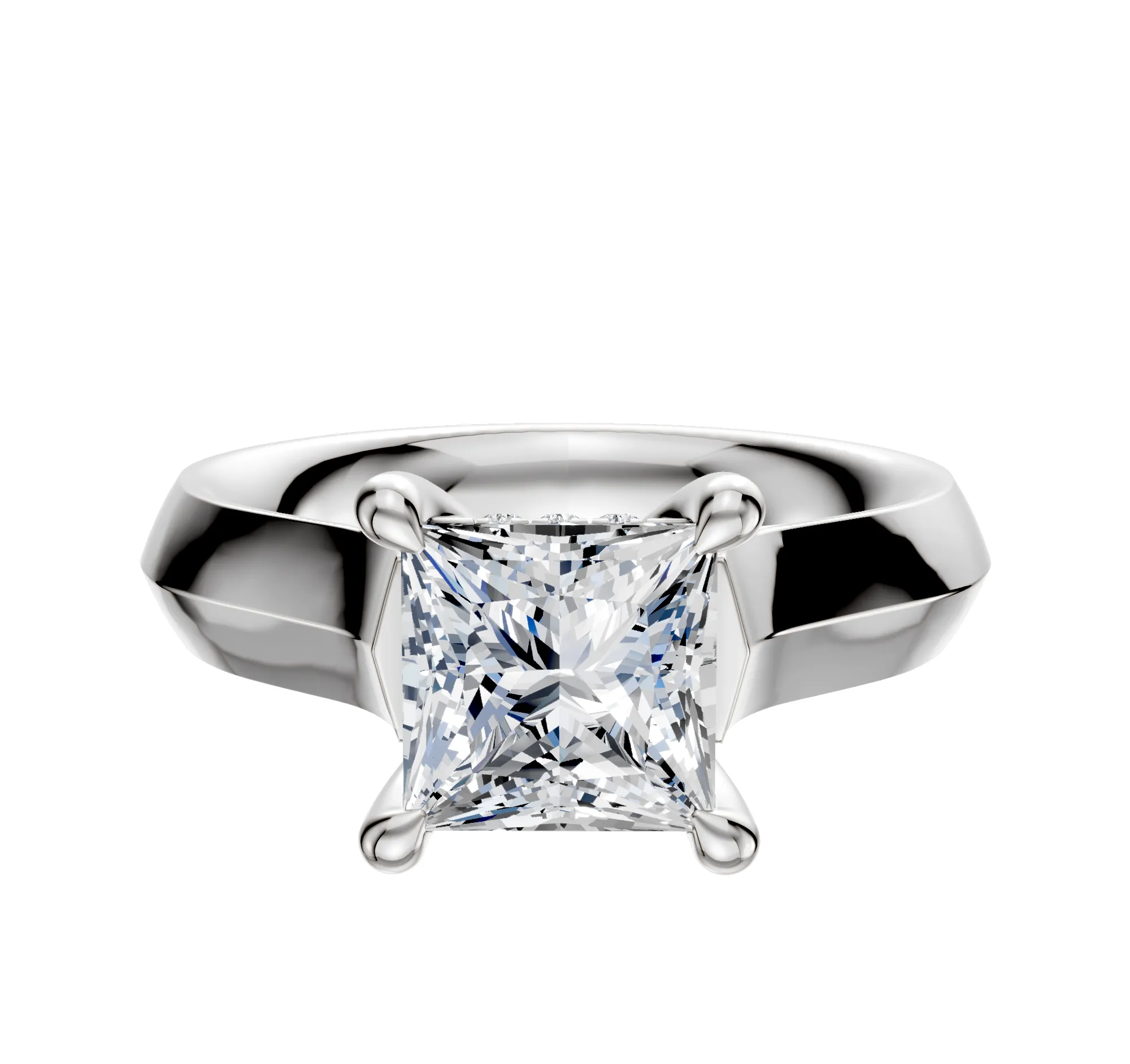 14K White Gold 4 Prong Hidden Halo Cathedral Knife Edge 4.0mm Engagement Ring sold by Effy