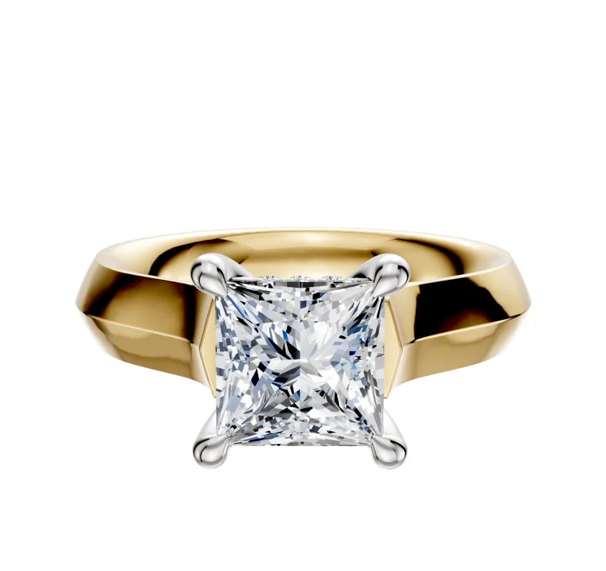 14K Two Tone 4 Prong Hidden Halo Cathedral Knife Edge 4.0mm Engagement Ring sold by Effy