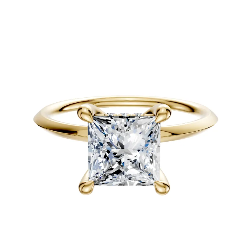 14K Yellow Gold 4 Prong Hidden Halo Classic Knife Edge 1.5mm Engagement Ring sold by Effy