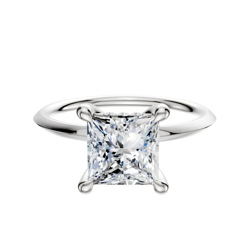 14K White Gold 4 Prong Hidden Halo Classic Knife Edge 1.5mm Engagement Ring sold by Effy