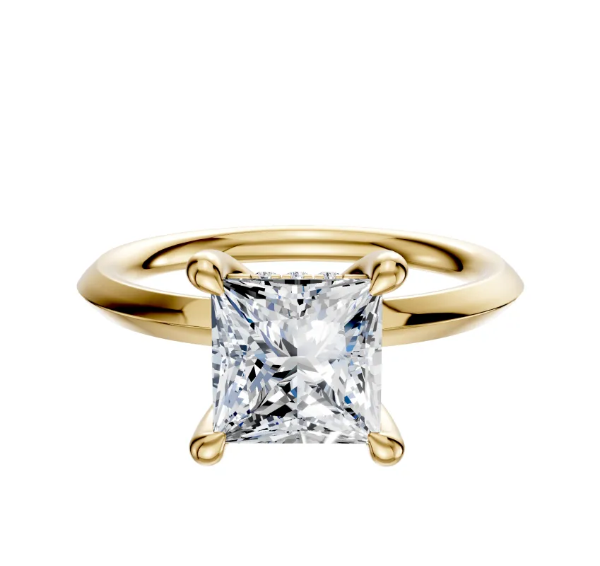 18K Yellow Gold 4 Prong Hidden Halo Classic Knife Edge 2.0mm Engagement Ring sold by Effy