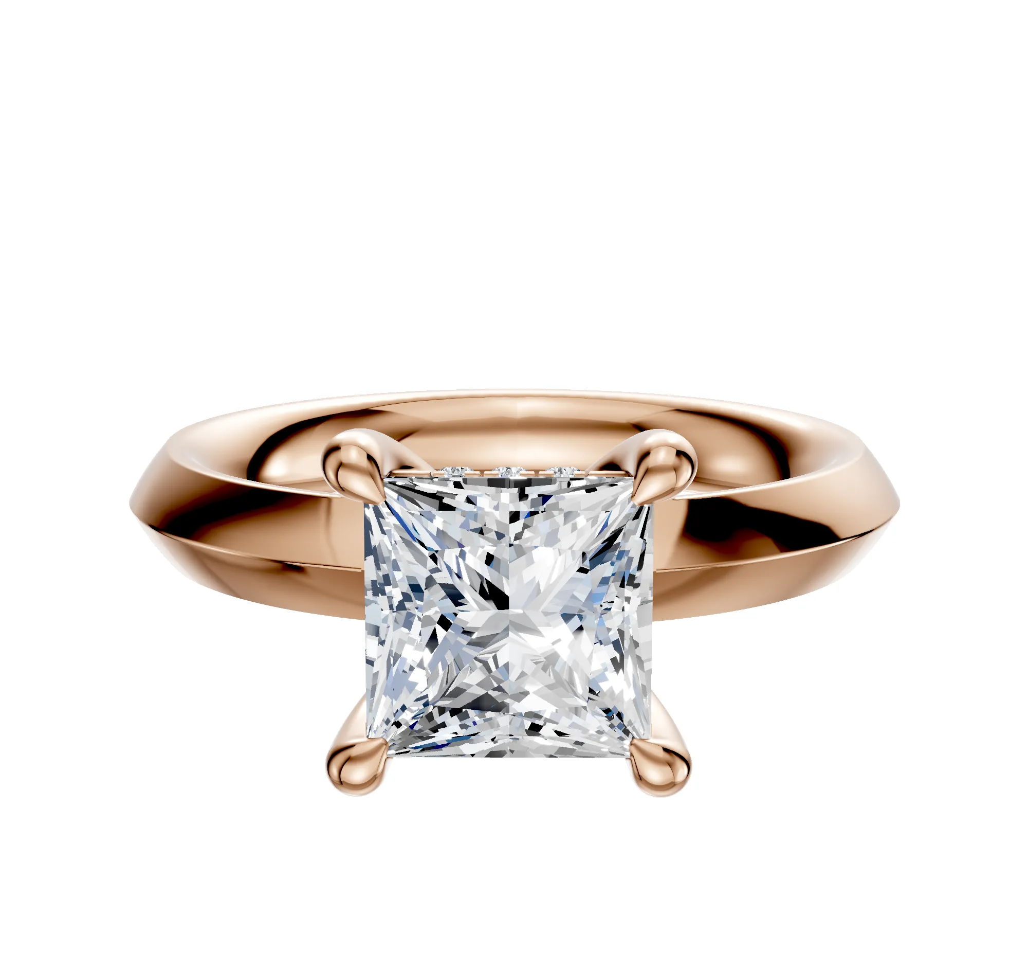 14K Rose Gold 4 Prong Hidden Halo Classic Knife Edge 3.0mm Engagement Ring sold by Effy