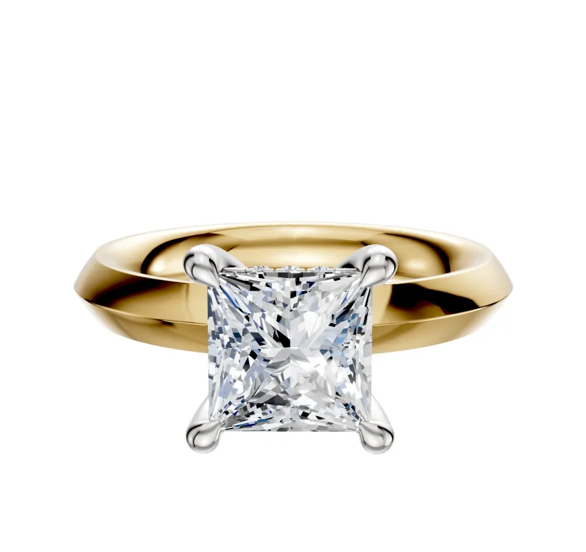 18K Two Tone 4 Prong Hidden Halo Classic Knife Edge 3.0mm Engagement Ring sold by Effy