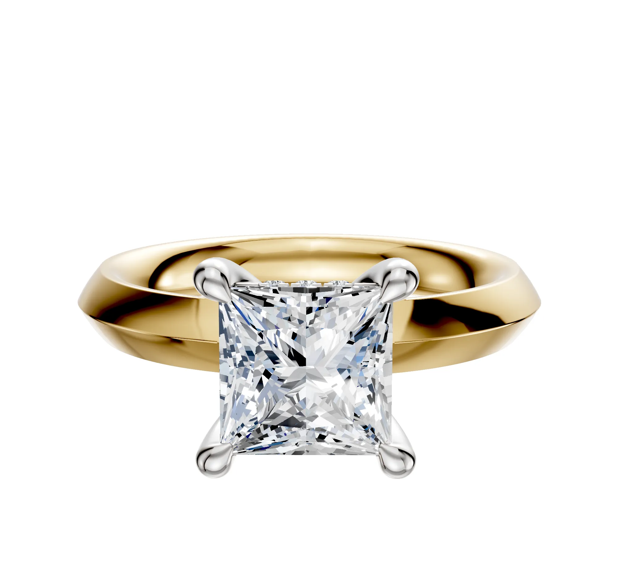 18K Two Tone 4 Prong Hidden Halo Classic Knife Edge 3.0mm Engagement Ring sold by Effy