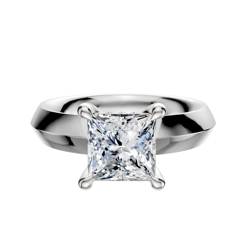 Platinum 4 Prong Hidden Halo Classic Knife Edge 4.0mm Engagement Ring sold by Effy