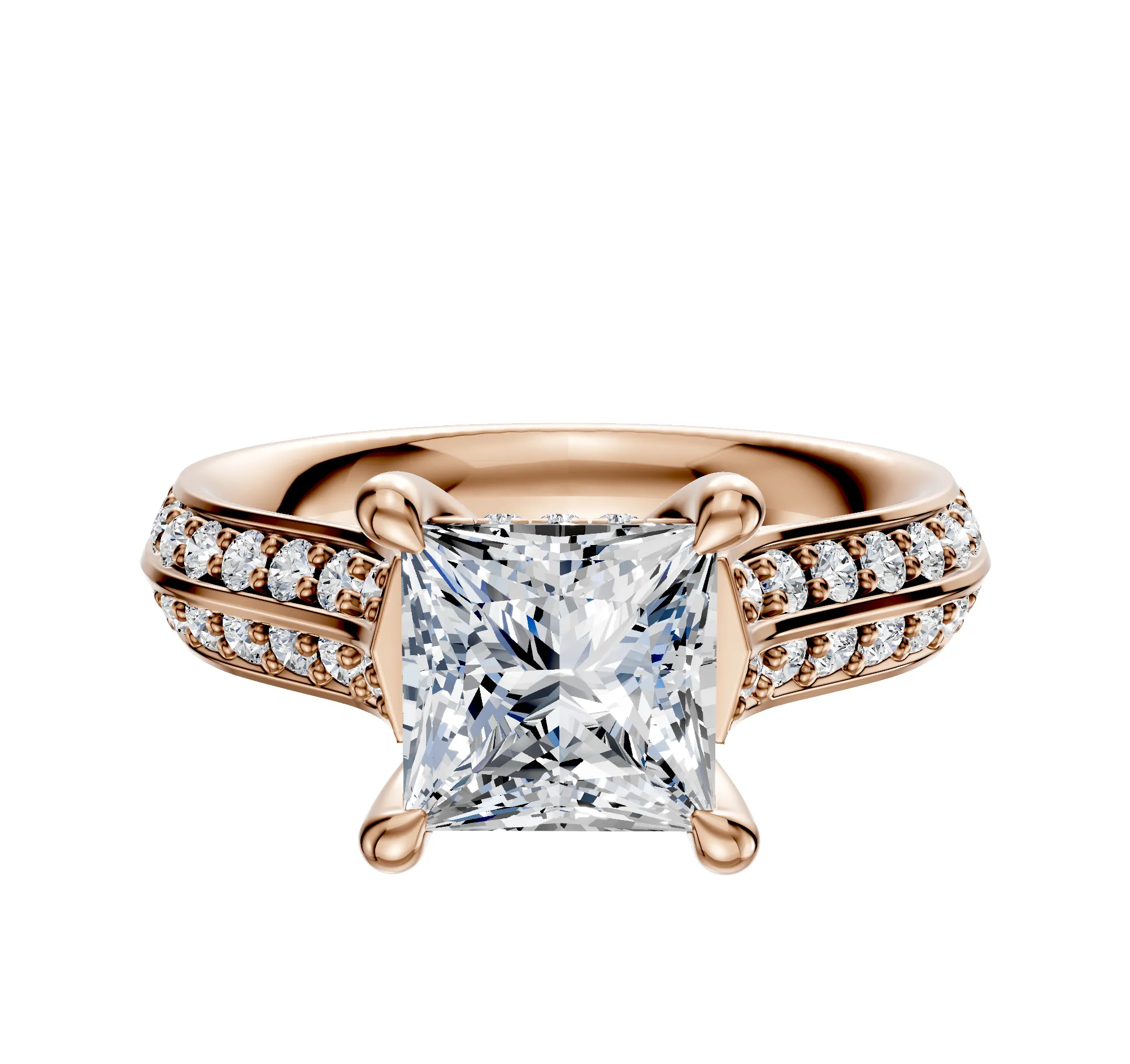 14K Rose Gold 4 Prong Hidden Halo Cathedral Knife Edge 1-Row-Pave 2.5mm Engagement Ring sold by Effy