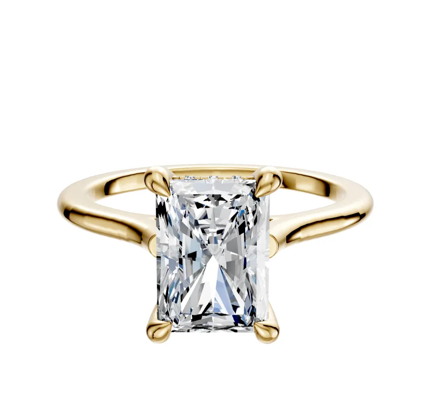 14K Yellow Gold 4 Prong Hidden Halo Cathedral Dome 1.5mm Engagement Ring made by Effy