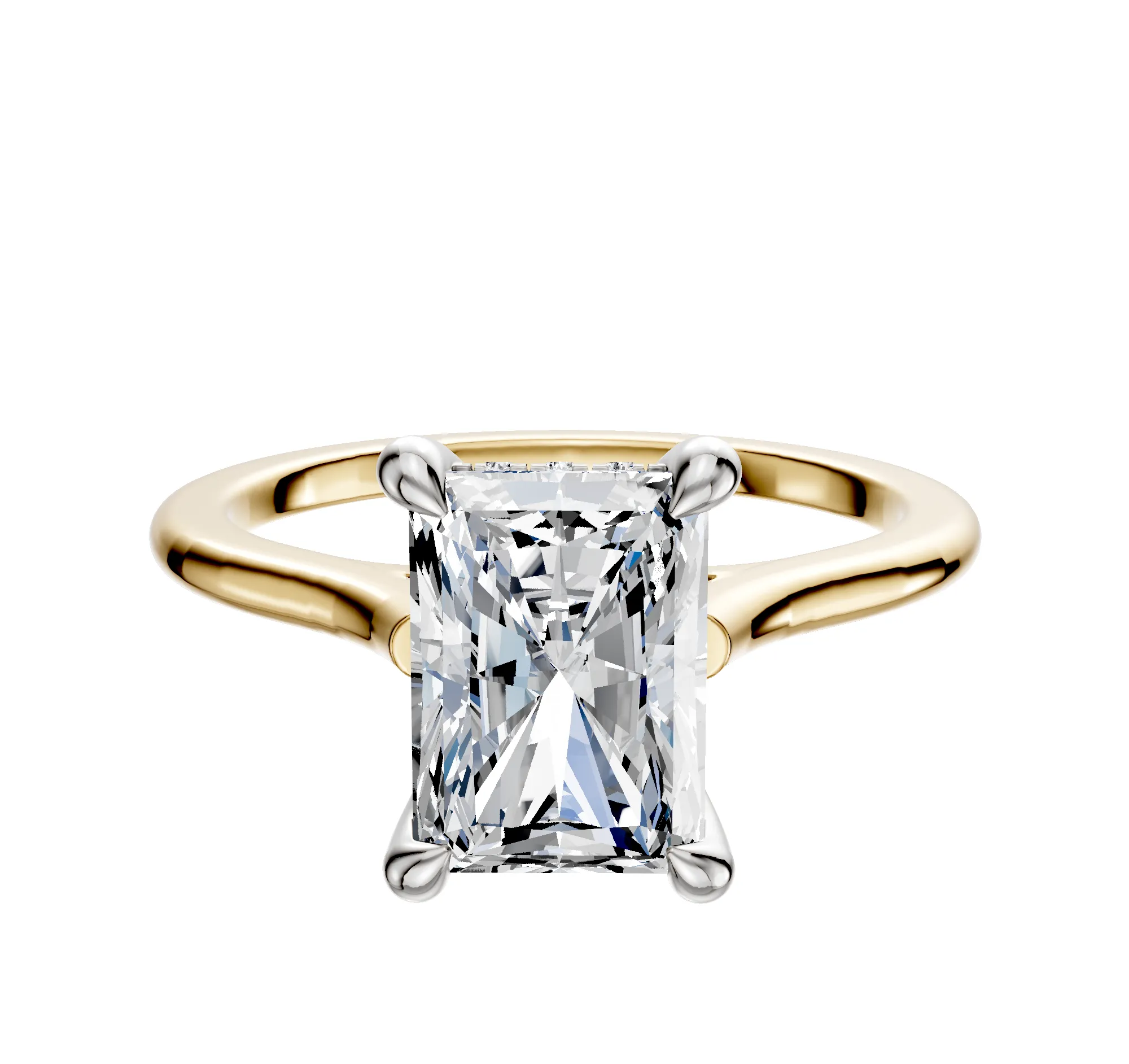 18K Two Tone 4 Prong Hidden Halo Cathedral Dome 1.5mm Engagement Ring sold by Effy