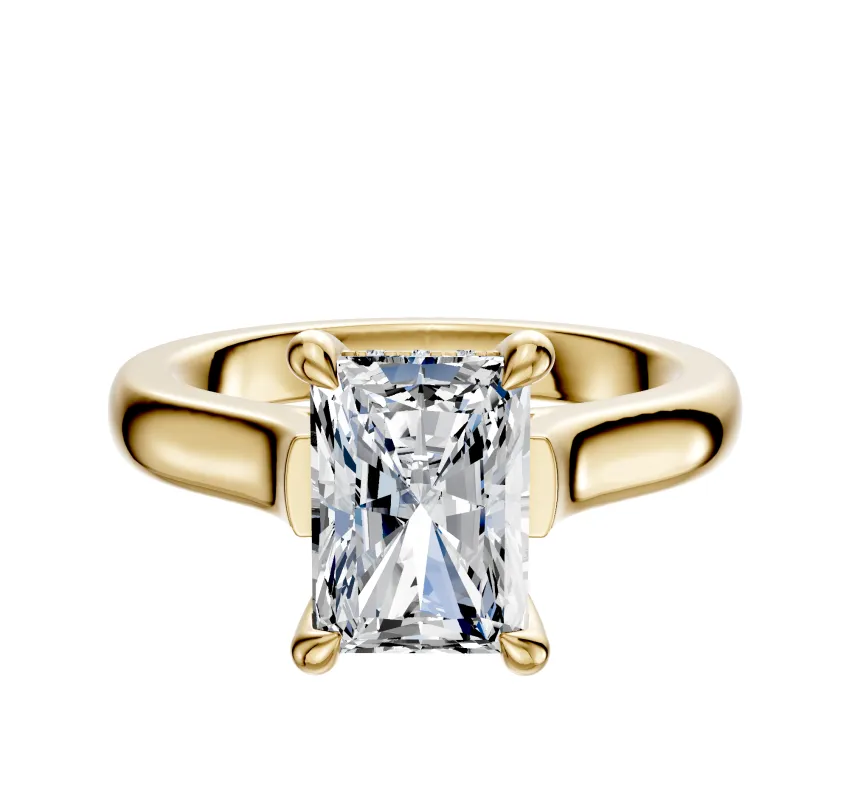 14K Yellow Gold 4 Prong Hidden Halo Cathedral Dome 3.0mm Engagement Ring made by Effy