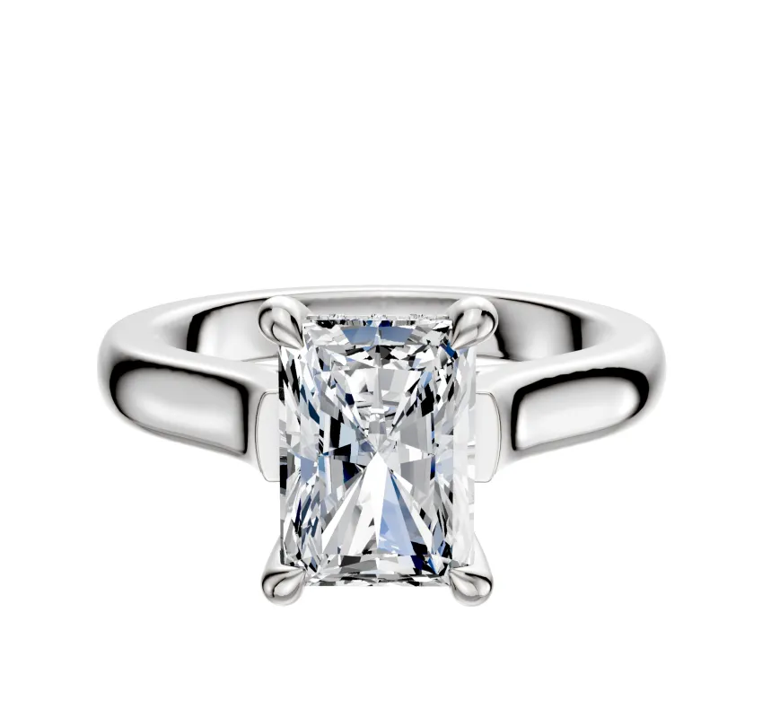 18K White Gold 4 Prong Hidden Halo Cathedral Dome 3.0mm Engagement Ring made by Effy