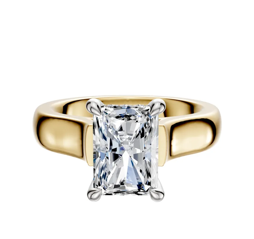 14K Two Tone 4 Prong Hidden Halo Cathedral Dome 4.0mm Engagement Ring made by Effy