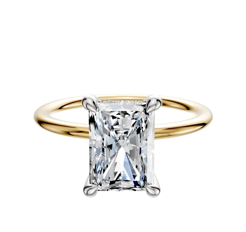 14K Two Tone 4 Prong Hidden Halo Classic Dome 1.5mm Engagement Ring made by Effy