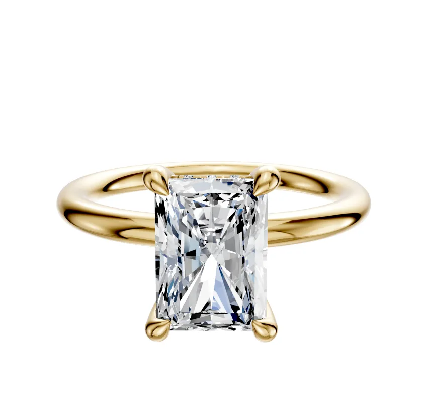 14K Yellow Gold 4 Prong Hidden Halo Classic Dome 2.0mm Engagement Ring made by Effy