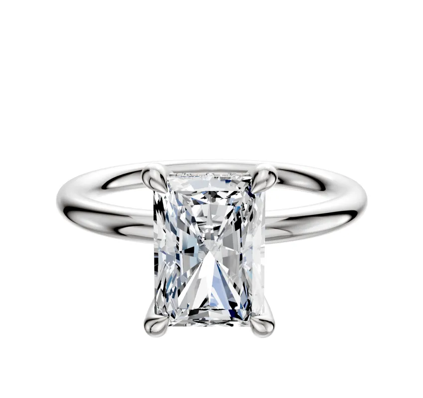 14K White Gold 4 Prong Hidden Halo Classic Dome 2.0mm Engagement Ring made by Effy