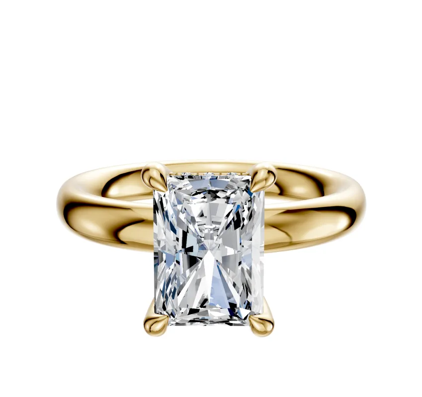 14K Yellow Gold 4 Prong Hidden Halo Classic Dome 3.0mm Engagement Ring sold by Effy