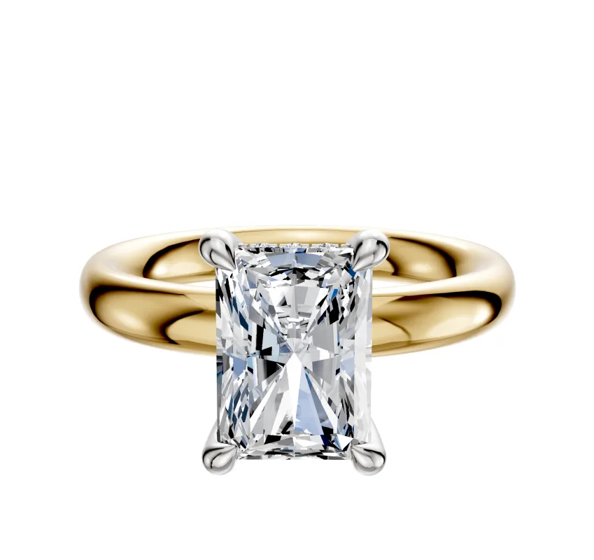 18K Two Tone 4 Prong Hidden Halo Classic Dome 3.0mm Engagement Ring sold by Effy