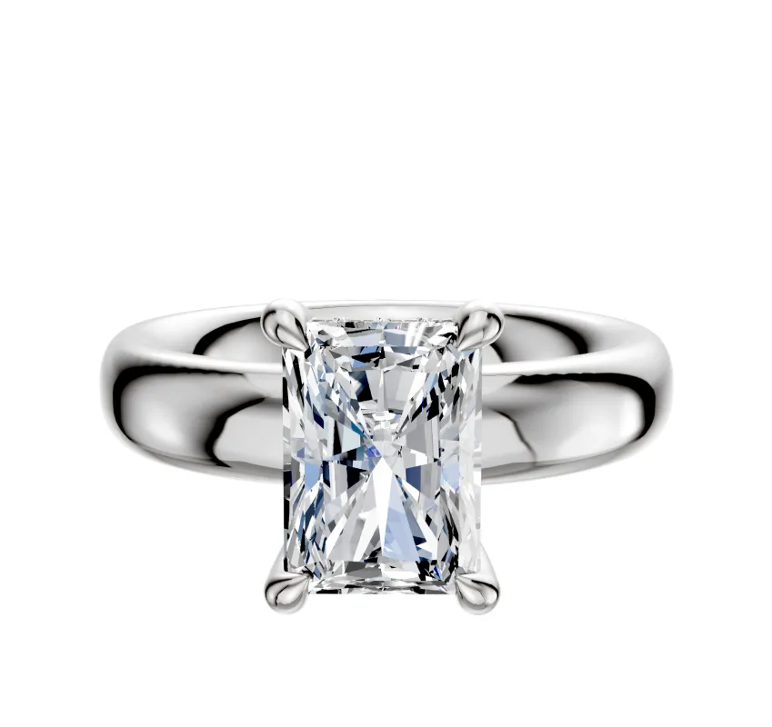 14K White Gold 4 Prong Hidden Halo Classic Dome 4.0mm Engagement Ring made by Effy