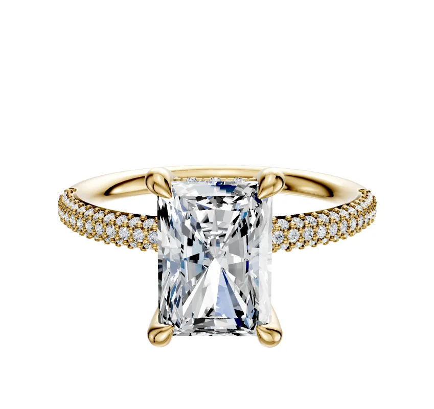 14K Yellow Gold 4 Prong Hidden Halo Classic Dome 3-Row-Pave 2.0mm Engagement Ring sold by Effy