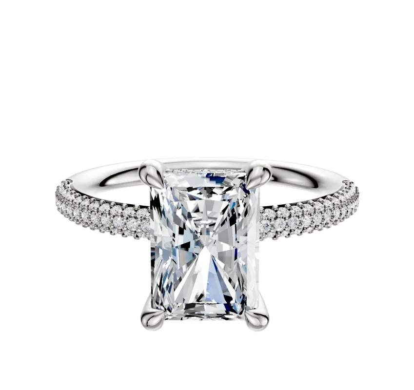 Platinum 4 Prong Hidden Halo Classic Dome 3-Row-Pave 2.0mm Engagement Ring sold by Effy