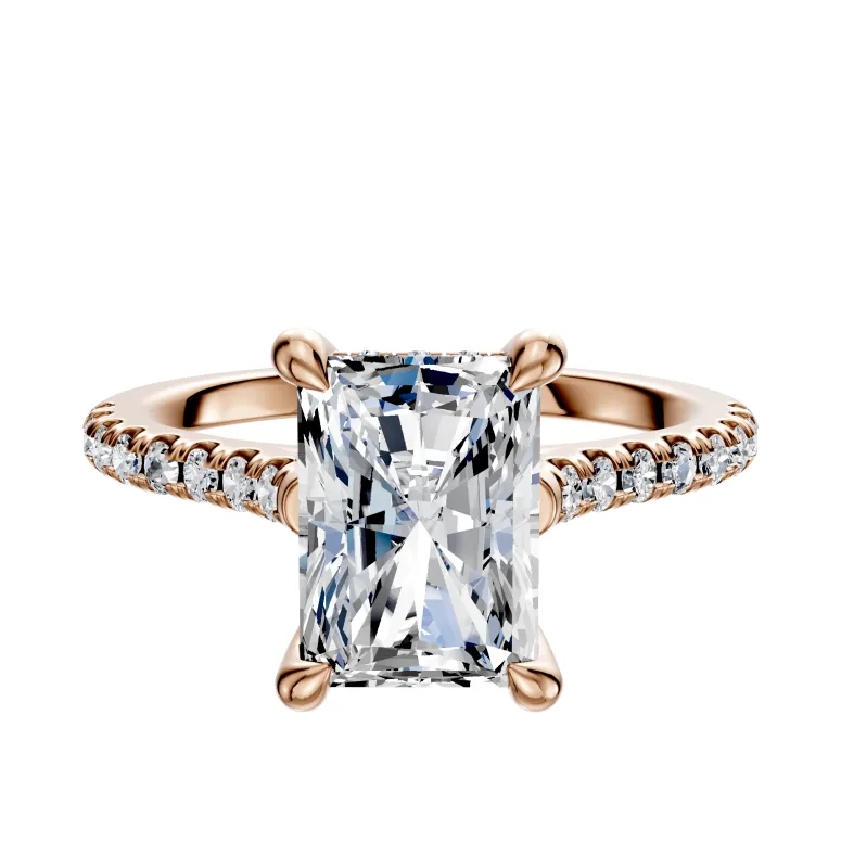 14K Rose Gold 4 Prong Hidden Halo Cathedral Dome 1-Row-Pave 2.5mm Engagement Ring sold by Effy