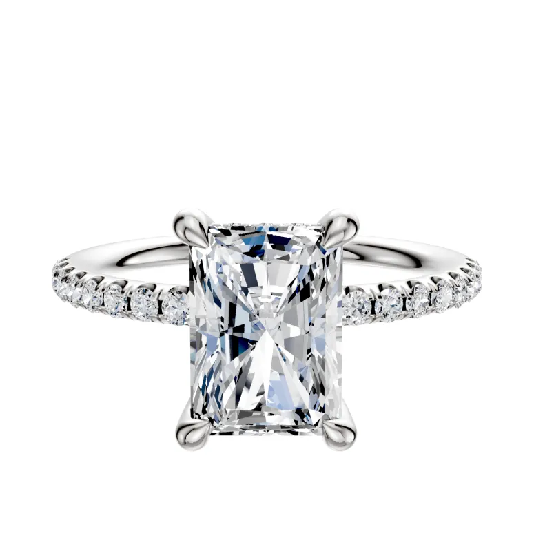 18K White Gold 4 Prong Hidden Halo Classic Dome 1-Row-Pave 2.5mm Engagement Ring made by Effy