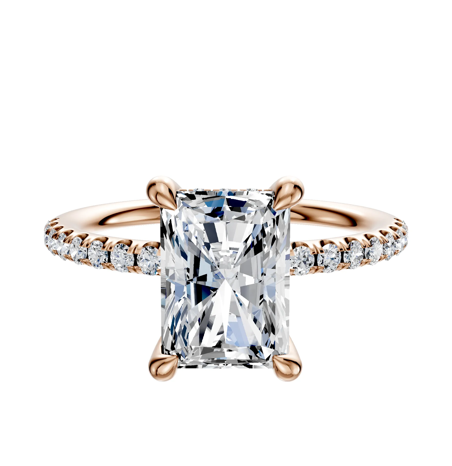 18K Rose Gold 4 Prong Hidden Halo Classic Dome 1-Row-Pave 2.5mm Engagement Ring sold by Effy