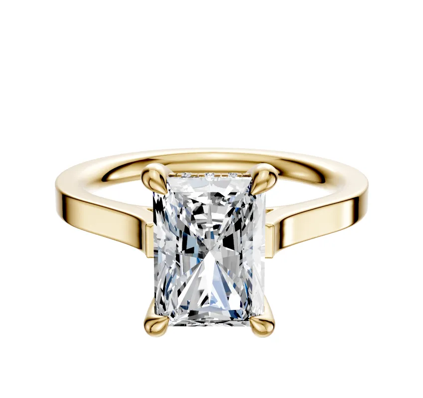 14K Yellow Gold 4 Prong Hidden Halo Cathedral Flat 2.0mm Engagement Ring made by Effy