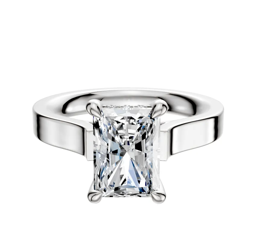 Platinum 4 Prong Hidden Halo Cathedral Flat 3.0mm Engagement Ring made by Effy