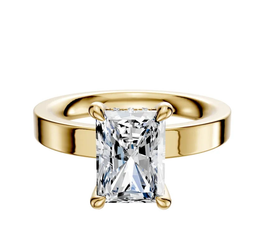 14K Yellow Gold 4 Prong Hidden Halo Classic Flat 3.0mm Engagement Ring made by Effy