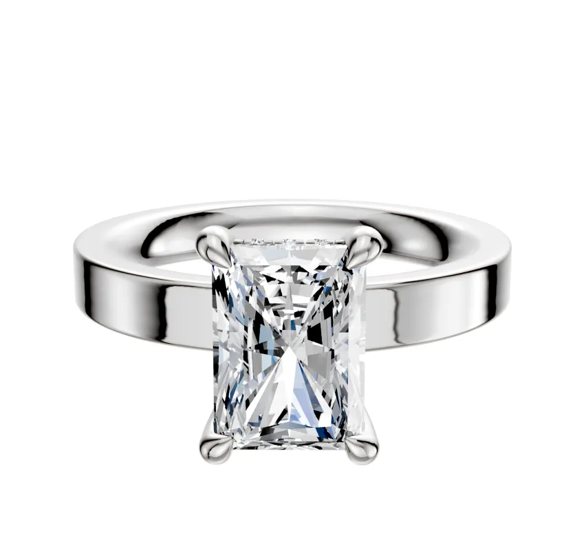 18K White Gold 4 Prong Hidden Halo Classic Flat 3.0mm Engagement Ring sold by Effy