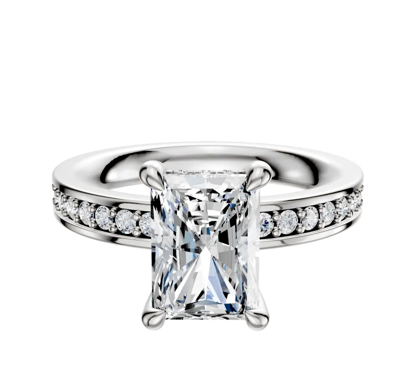 Platinum 4 Prong Hidden Halo Classic Flat 1-Row-Pave 2.5mm Engagement Ring made by Effy