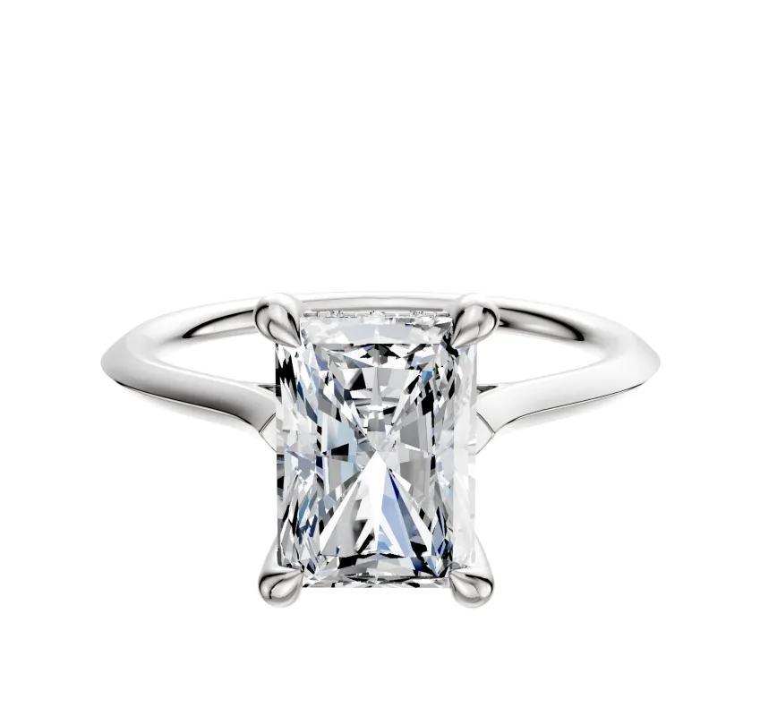 18K White Gold 4 Prong Hidden Halo Cathedral Knife Edge 1.5mm Engagement Ring made by Effy
