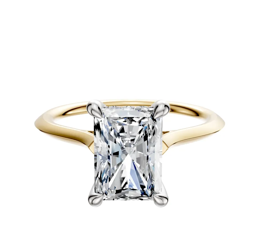 18K Two Tone 4 Prong Hidden Halo Cathedral Knife Edge 1.5mm Engagement Ring sold by Effy