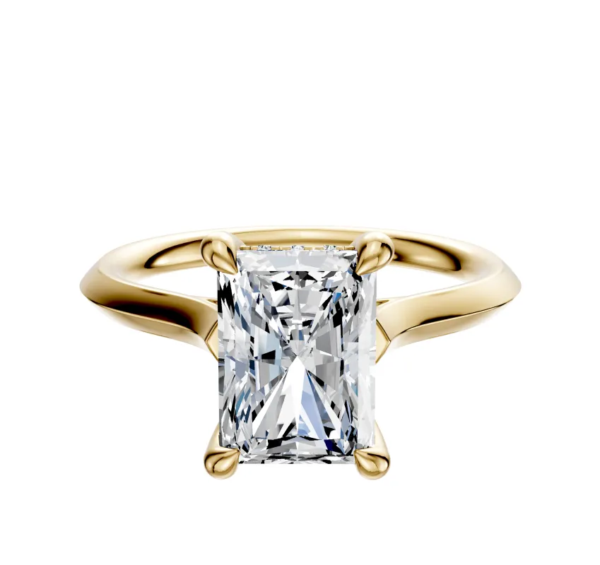 18K Yellow Gold 4 Prong Hidden Halo Cathedral Knife Edge 2.0mm Engagement Ring sold by Effy