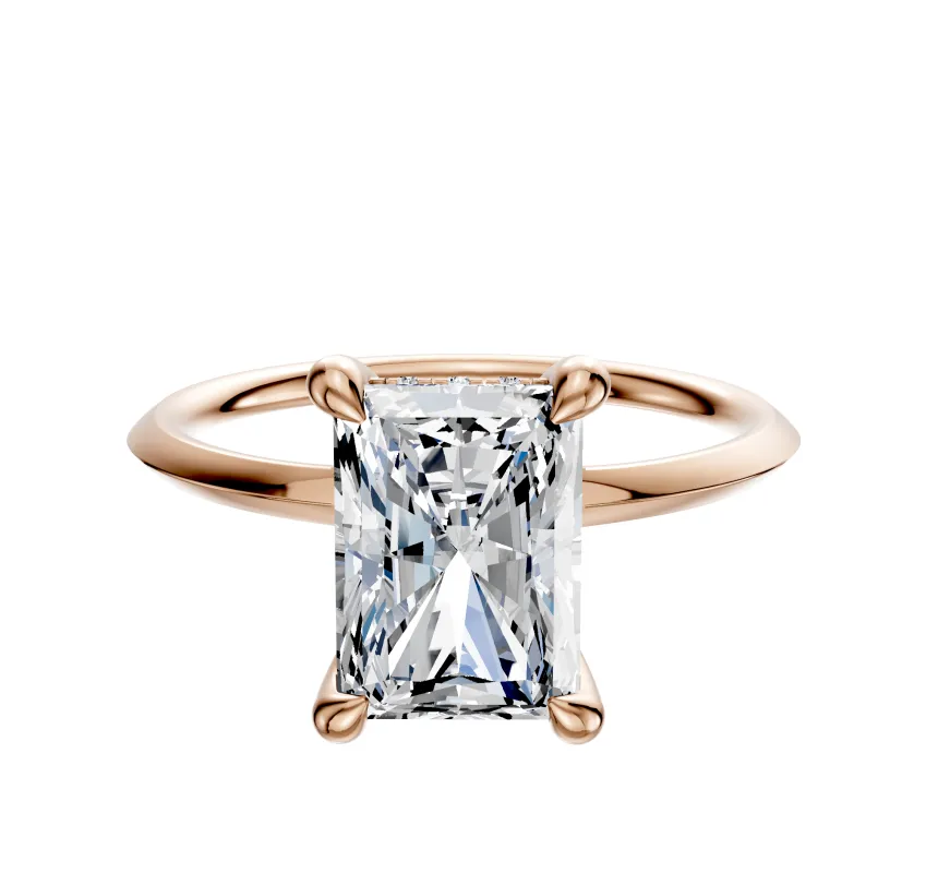 14K Rose Gold 4 Prong Hidden Halo Classic Knife Edge 1.5mm Engagement Ring made by Effy