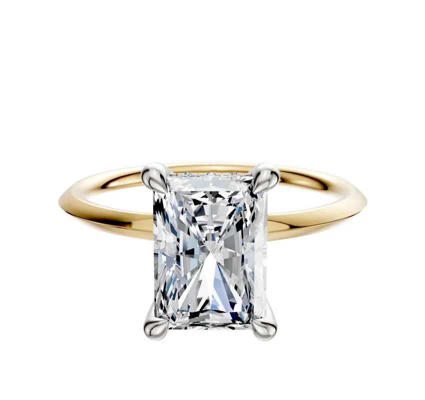 18K Two Tone 4 Prong Hidden Halo Classic Knife Edge 1.5mm Engagement Ring made by Effy