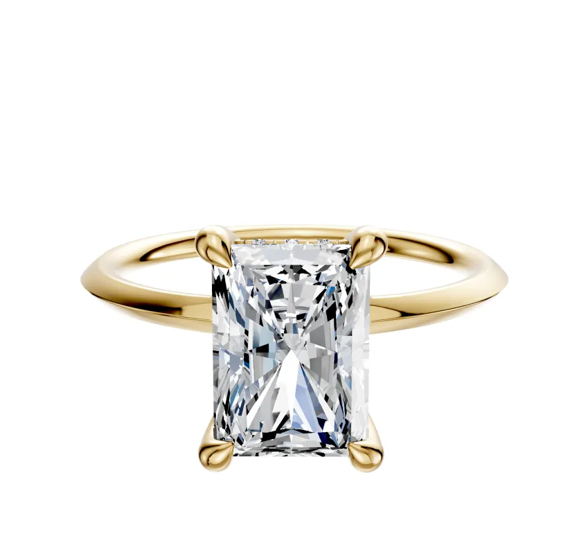 18K Yellow Gold 4 Prong Hidden Halo Classic Knife Edge 1.5mm Engagement Ring made by Effy