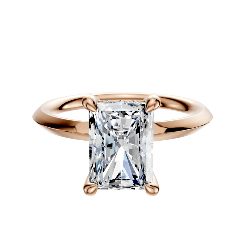 14K Rose Gold 4 Prong Hidden Halo Classic Knife Edge 2.0mm Engagement Ring made by Effy