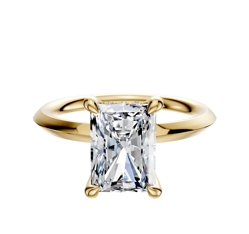 14K Yellow Gold 4 Prong Hidden Halo Classic Knife Edge 2.0mm Engagement Ring sold by Effy