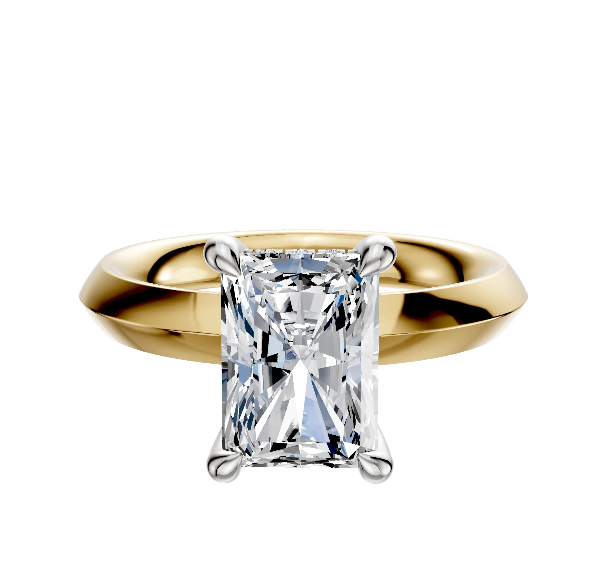 14K Two Tone 4 Prong Hidden Halo Classic Knife Edge 3.0mm Engagement Ring sold by Effy