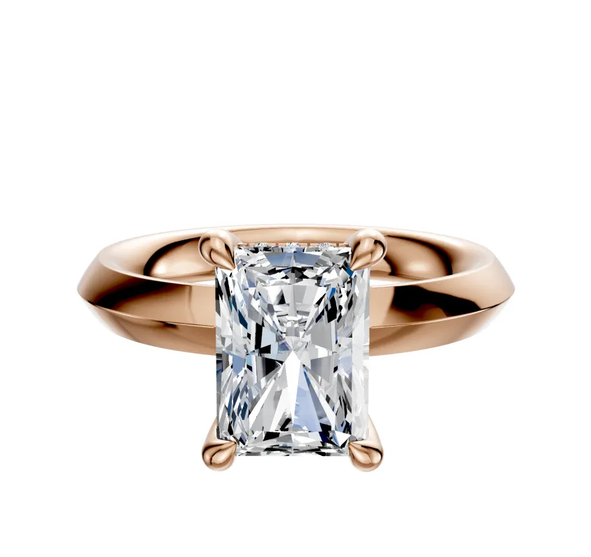 14K Rose Gold 4 Prong Hidden Halo Classic Knife Edge 3.0mm Engagement Ring made by Effy