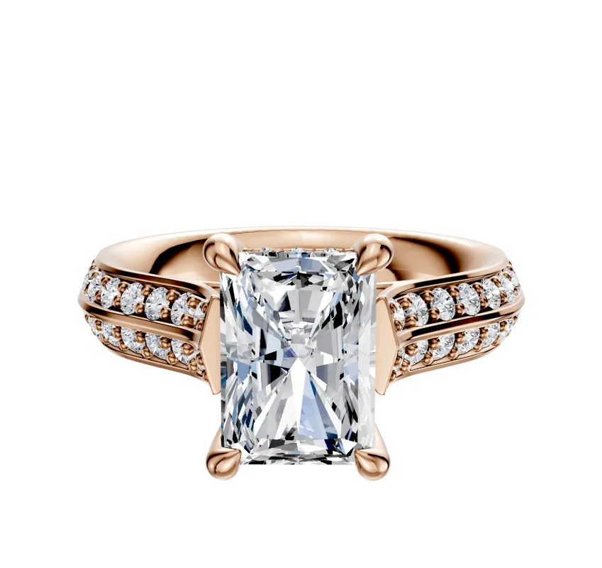 14K Rose Gold 4 Prong Hidden Halo Cathedral Knife Edge 1-Row-Pave 2.5mm Engagement Ring made by Effy