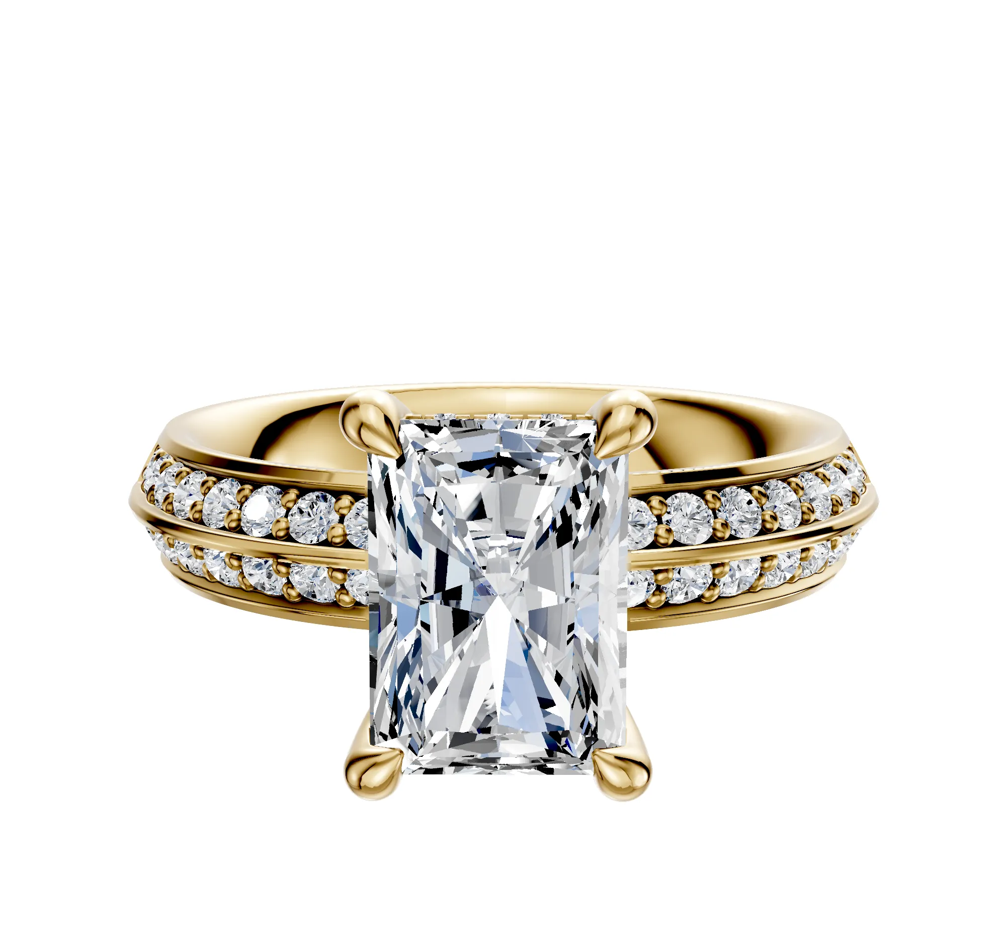 18K Yellow Gold 4 Prong Hidden Halo Classic Knife Edge 1-Row-Pave 2.5mm Engagement Ring sold by Effy