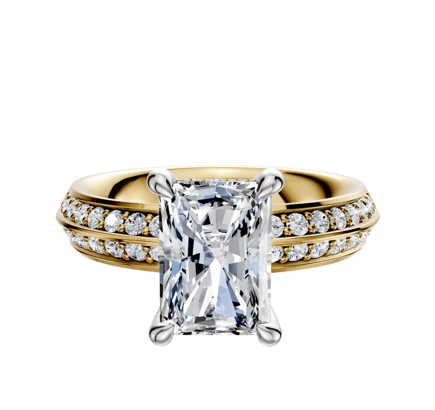 18K Two Tone 4 Prong Hidden Halo Classic Knife Edge 1-Row-Pave 2.5mm Engagement Ring sold by Effy