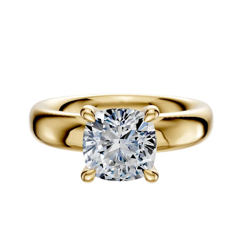 14K Yellow Gold 4 Prong Hidden Halo Classic Dome 4.0mm Engagement Ring made by Effy