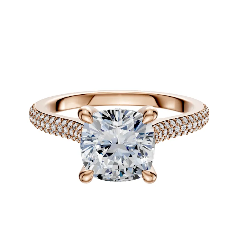 14K Rose Gold 4 Prong Hidden Halo Cathedral Dome 3-Row-Pave 2.0mm Engagement Ring sold by Effy