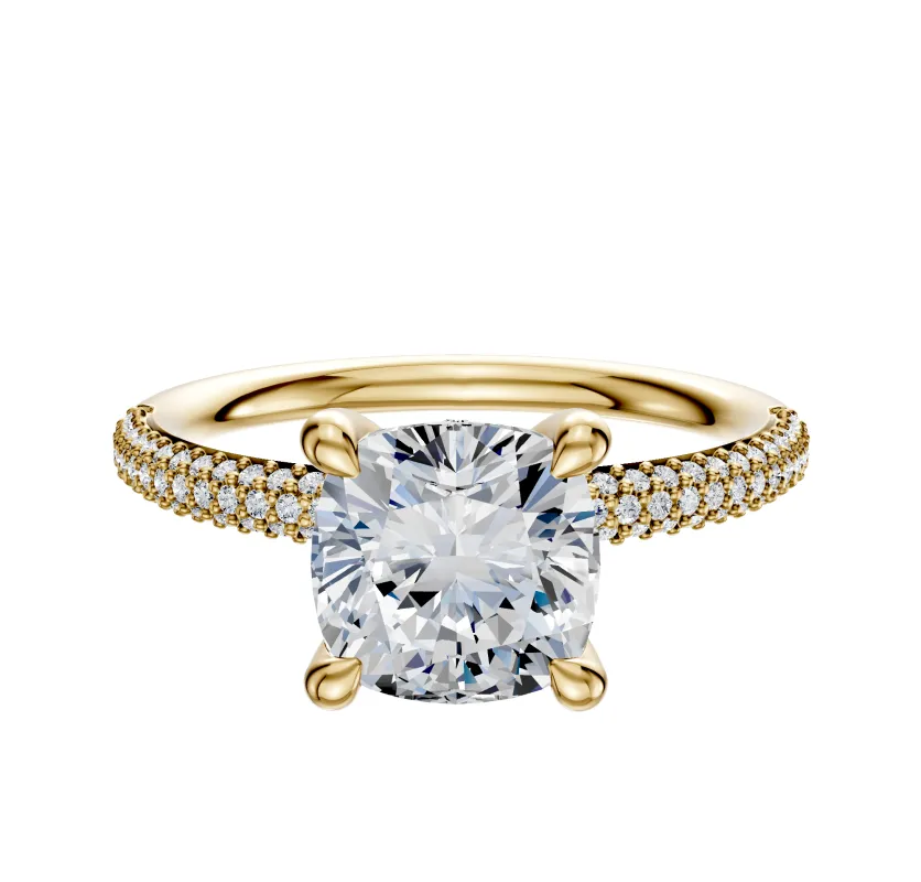 14K Yellow Gold 4 Prong Hidden Halo Classic Dome 3-Row-Pave 2.0mm Engagement Ring sold by Effy